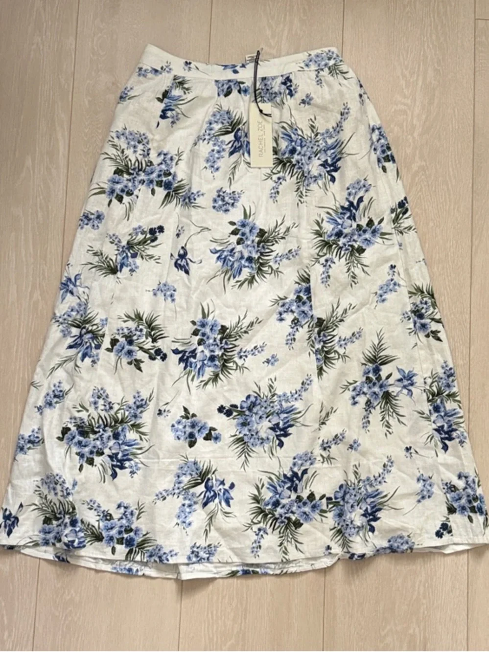 Rachel Zoe White Midi Skirt with Blue Floral Print